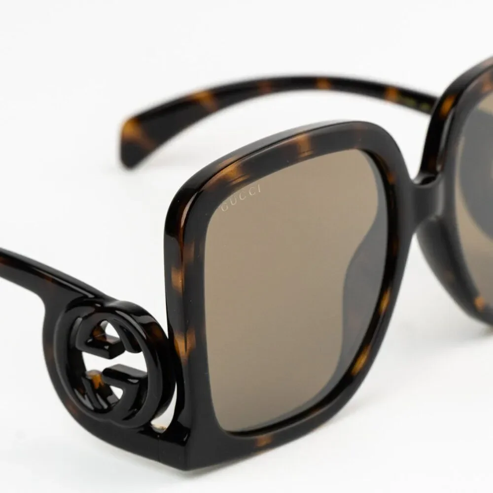 NEW Gucci GG1326S 007 Dark Havana Brown Mirror Oversized Square Women Sunglasses